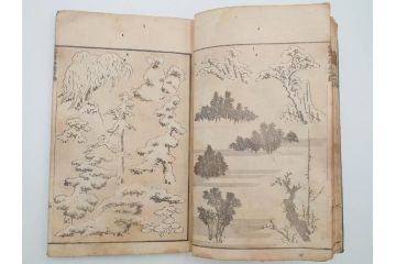 葛飾北斎　「北斎漫画」　二編(2編)　四編(4編)　浮世絵　木版画　2冊セット(画集、絵手本、和本、古書)(R-083696)