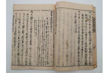 江戸期　貞享5年　貝原好古編録　貝原損軒刪補　「日本歳時記」　7巻4冊揃(木版画、古書、絵入本、年中行事、風習、和本)(R-083697)