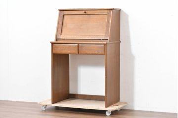 中古　美品　浜松工芸　楢(ナラ)材　シンプルで飽きのこないデザインのライティングビューロー(ワークデスク、簿記机、在宅ワーク用、在宅用)(R-083702)