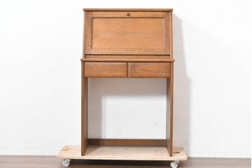 中古　美品　浜松工芸　楢(ナラ)材　シンプルで飽きのこないデザインのライティングビューロー(ワークデスク、簿記机、在宅ワーク用、在宅用)(R-083702)