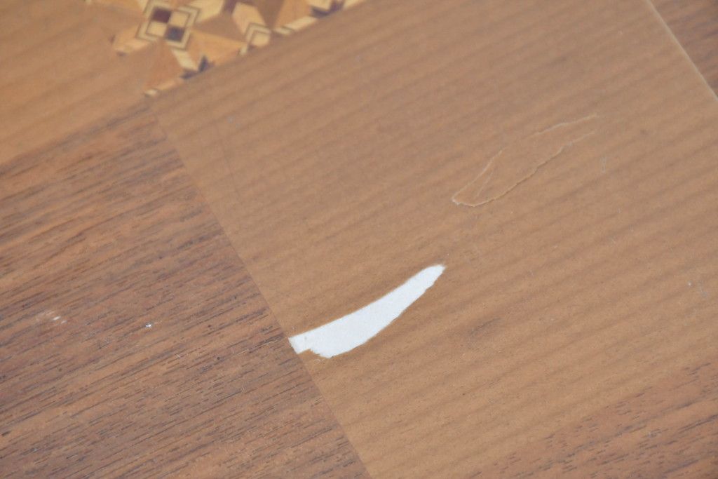 和製ヴィンテージ　天板の幾何学模様に工芸美を感じるダイニングテーブル　(R-083704)