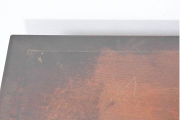 イタリアビンテージ　真鍮象嵌が美しいアクセント!!丸窓とルーバー扉が印象的な引き出しテーブル付きビューローキャビネット(収納棚、戸棚、ライティングビューロー、簿記机、在宅用、在宅ワーク、ワークデスク、ブラス、ヴィンテージ)(R-083706)