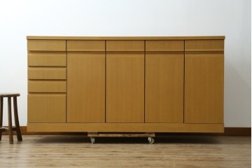 中古　国産職人手作りオーダー家具　天板ナラ(楢)材　無垢　シンプルモダンなサイドボード　製作費65万円　(R-083714)