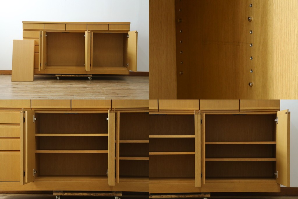 中古　国産職人手作りオーダー家具　天板ナラ(楢)材　無垢　シンプルモダンなサイドボード　製作費65万円　(R-083714)