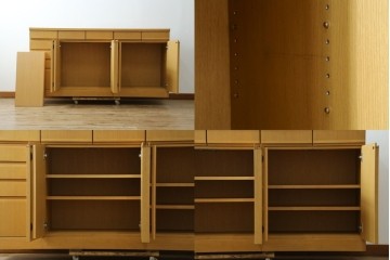 中古　国産職人手作りオーダー家具　天板ナラ(楢)材　無垢　シンプルモダンなサイドボード　製作費65万円　(R-083714)