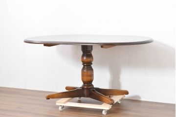中古　美品　飛騨産業　キツツキマーク　穂高シリーズ　気品漂う佇まいが素敵なダイニングテーブル(食卓、4人掛け、6人掛け、オーバルテーブル、4人用、6人用)(R-083718)