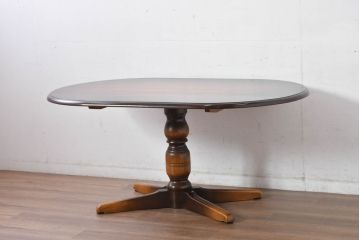 中古　美品　飛騨産業　キツツキマーク　穂高シリーズ　気品漂う佇まいが素敵なダイニングテーブル(食卓、4人掛け、6人掛け、オーバルテーブル、4人用、6人用)(R-083718)