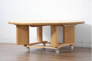 中古　美品　カリモク家具(karimoku)　大円卓シリーズ　分厚い栓材の大きな丸テーブル(座卓、ローテーブル、センターテーブル、リビングテーブル、ラウンドテーブル、ちゃぶ台)(定価約16万円)(R-083720)