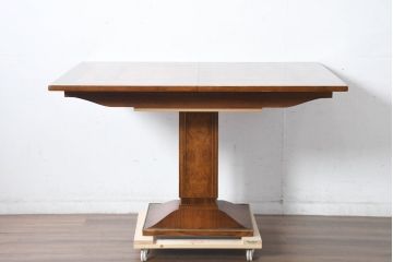 中古　高級輸入家具　ローズウッドとウォールナットを贅沢に使用した象嵌入りの伸長式ダイニングテーブル(エクステンション、伸縮式ダイニングテーブル、拡張テーブル、食卓、4人掛け、6人掛け、4人用、6人用)(R-083722)