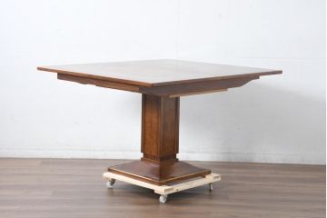 中古　高級輸入家具　ローズウッドとウォールナットを贅沢に使用した象嵌入りの伸長式ダイニングテーブル(エクステンション、伸縮式ダイニングテーブル、拡張テーブル、食卓、4人掛け、6人掛け、4人用、6人用)(R-083722)