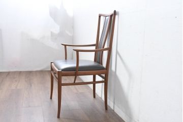 中古　モリシゲ(MORISHIGE/森繁)　ミッドセンチュリーデザイン　本革　モダンな空間づくりにおすすめの高級ダイニングチェア(椅子、イス、アームチェア)(R-083725)