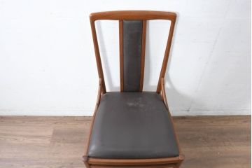 中古　美品　モリシゲ(MORISHIGE/森繁)　ミッドセンチュリーデザイン　本革　モダンな空間づくりにおすすめの高級ダイニングチェア(椅子、イス、アームレスチェア)(定価1脚約12万円)(R-083726)