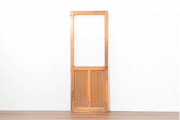 《ペイント仕上げ限定》　ヴィンテージ建具　昭和中期　木枠の風合いが味わい深いモールガラス入り引き戸1枚　(R-083733)