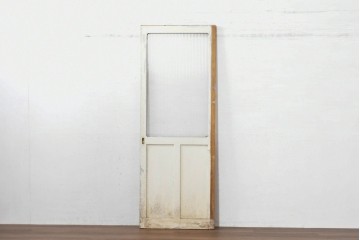 《ペイント仕上げ限定》　ヴィンテージ建具　昭和中期　木枠の風合いが味わい深いモールガラス入り引き戸1枚　(R-083733)