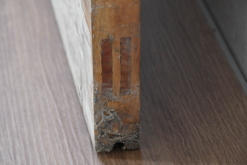 《ペイント仕上げ限定》　ヴィンテージ建具　昭和中期　木枠の風合いが味わい深いモールガラス入り引き戸1枚　(R-083733)