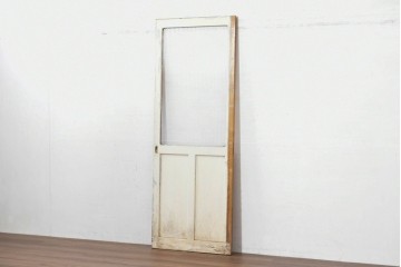 《ペイント仕上げ限定》　ヴィンテージ建具　昭和中期　木枠の風合いが味わい深いモールガラス入り引き戸1枚　(R-083733)