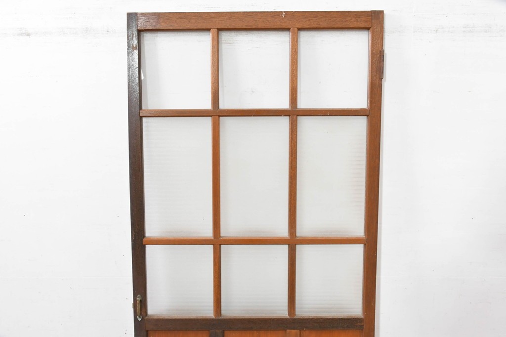 ヴィンテージ建具　昭和中期　デザインガラス入りのレトロなガラス扉1枚　(R-083735)