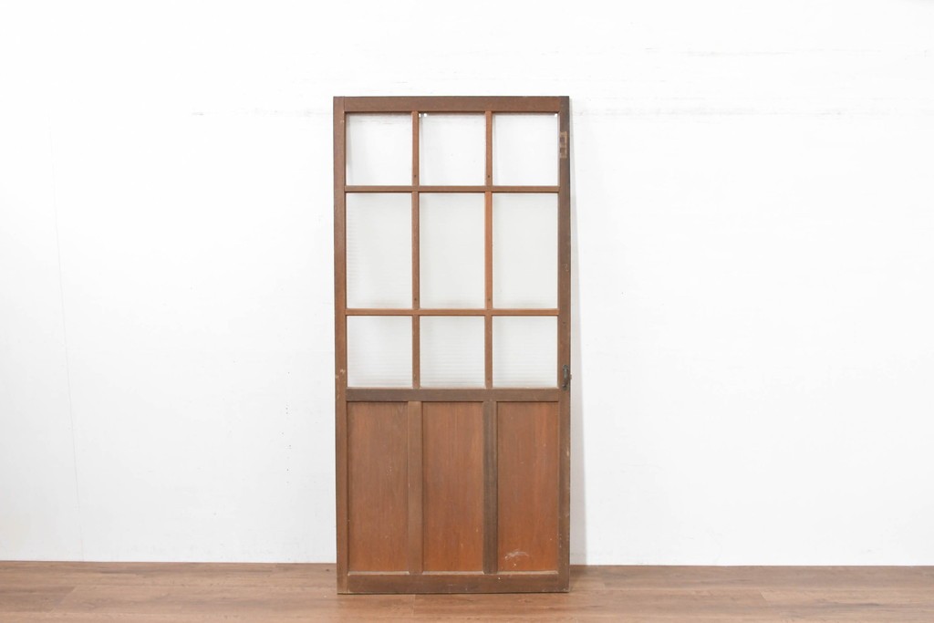 ヴィンテージ建具　昭和中期　デザインガラス入りのレトロなガラス扉1枚　(R-083735)