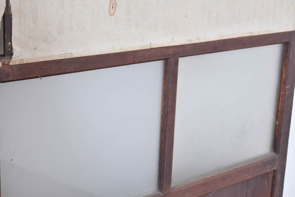 アンティーク建具　明治大正期　古い木味のガラス入り格子戸4枚セット　(R-083737)