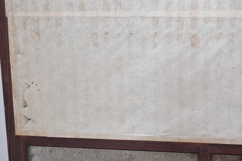 アンティーク建具　明治大正期　古い木味のガラス入り格子戸4枚セット　(R-083737)