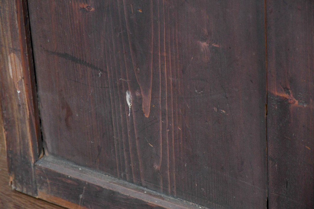 アンティーク建具　明治大正期　古い木味のガラス入り格子戸4枚セット　(R-083737)