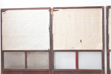 アンティーク建具　明治大正期　古い木味のガラス入り格子戸4枚セット　(R-083737)