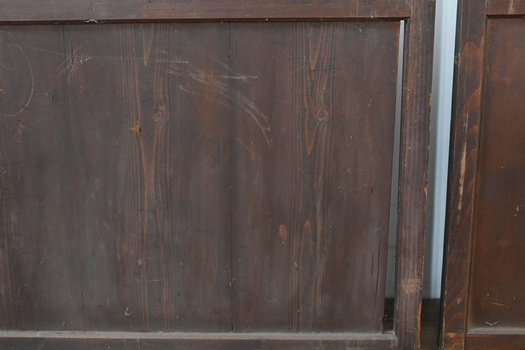 アンティーク建具　明治大正期　古い木味のガラス入り格子戸4枚セット　(R-083737)