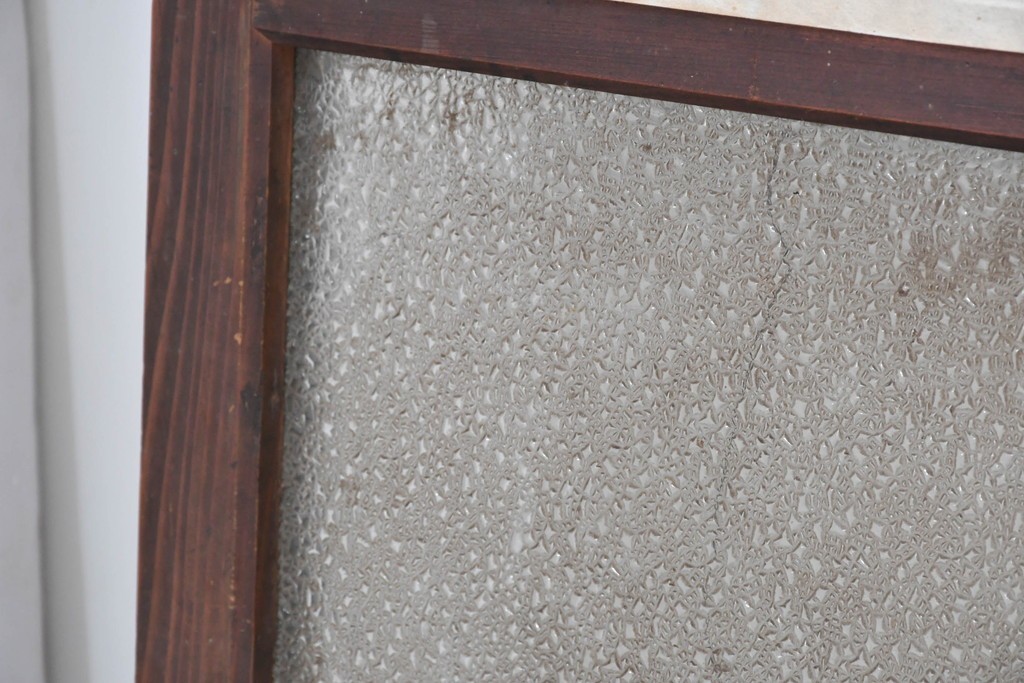 アンティーク建具　明治大正期　古い木味のガラス入り格子戸4枚セット　(R-083737)