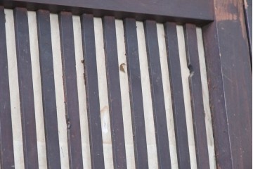 アンティーク建具　明治大正期　古い木味のガラス入り格子戸4枚セット　(R-083737)