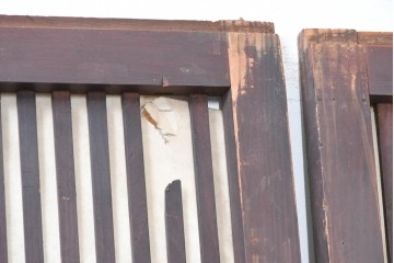 アンティーク建具　明治大正期　古い木味のガラス入り格子戸4枚セット　(R-083737)