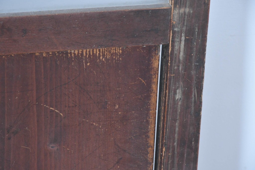 アンティーク建具　明治大正期　古い木味のガラス入り格子戸4枚セット　(R-083737)