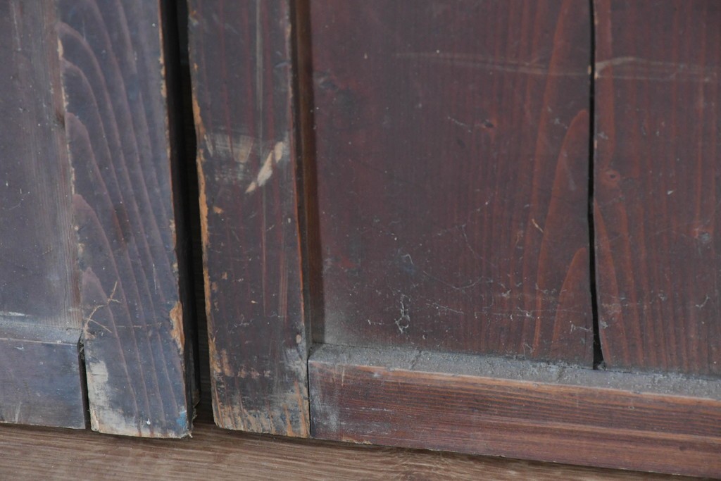 アンティーク建具　明治大正期　古い木味のガラス入り格子戸4枚セット　(R-083737)