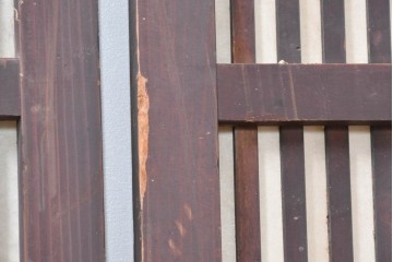 アンティーク建具　明治大正期　古い木味のガラス入り格子戸4枚セット　(R-083737)