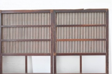 アンティーク建具　明治大正期　古い木味のガラス入り格子戸4枚セット　(R-083737)