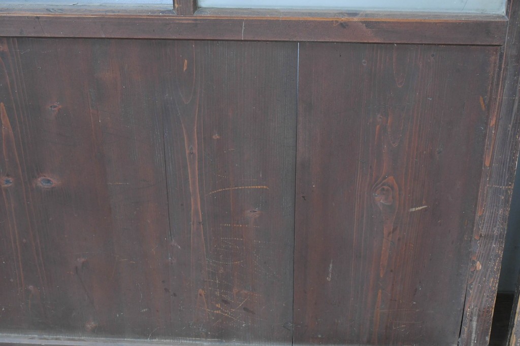 アンティーク建具　明治大正期　古い木味のガラス入り格子戸4枚セット　(R-083737)