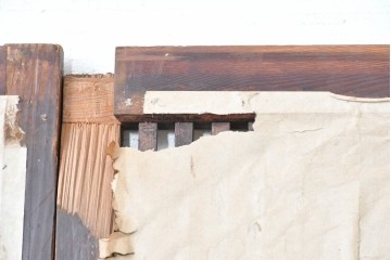 アンティーク建具　明治大正期　古い木味のガラス入り格子戸4枚セット　(R-083737)