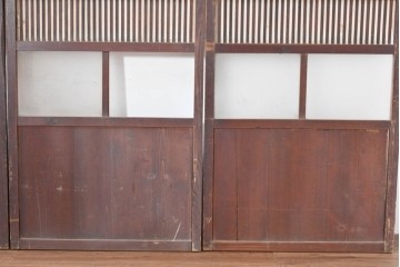 アンティーク建具　明治大正期　古い木味のガラス入り格子戸4枚セット　(R-083737)