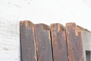 アンティーク建具　明治大正期　古い木味のガラス入り格子戸4枚セット　(R-083737)