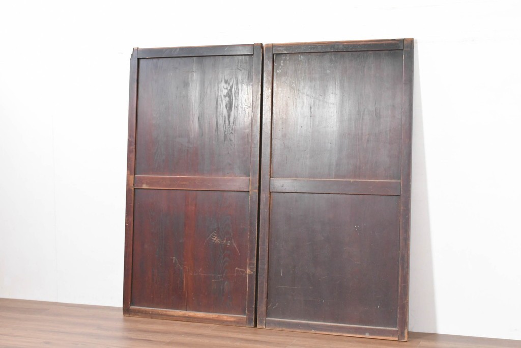 アンティーク建具　明治期　落ち着いた木肌が味わい深い帯戸2枚セット　(R-083738)