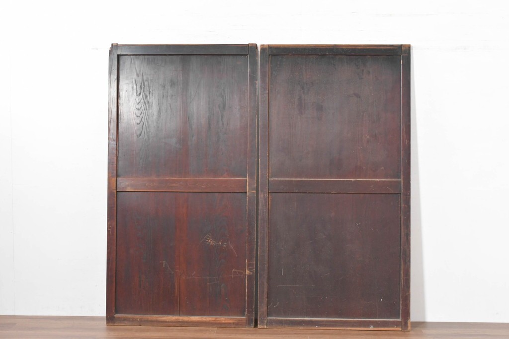 アンティーク建具　明治期　落ち着いた木肌が味わい深い帯戸2枚セット　(R-083738)