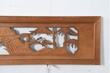 和製ヴィンテージ　昭和中期　松竹梅の縁起物の両面彫刻を施した欄間2枚セット　(R-083739)