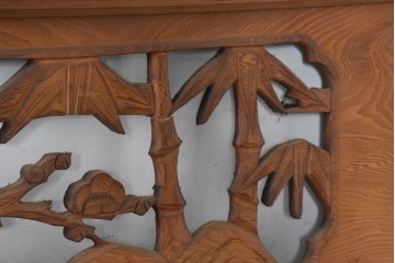 和製ヴィンテージ　昭和中期　松竹梅の縁起物の両面彫刻を施した欄間2枚セット　(R-083739)