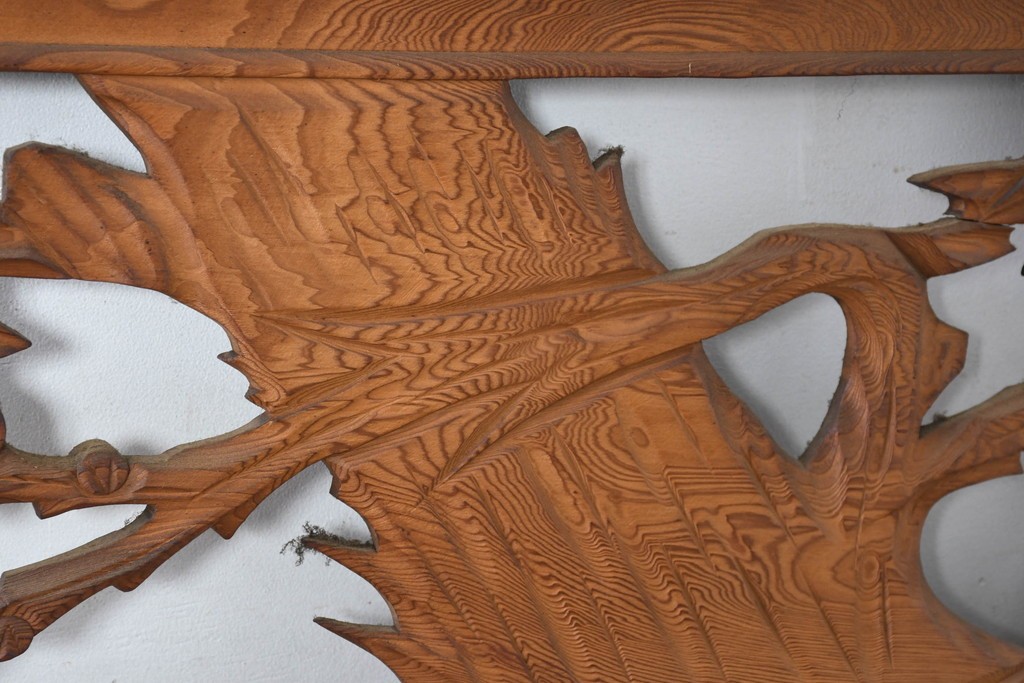 和製ヴィンテージ　昭和中期　松竹梅の縁起物の両面彫刻を施した欄間2枚セット　(R-083739)