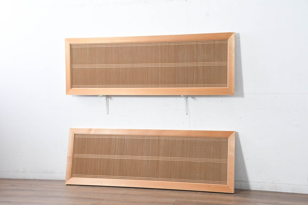 和製ヴィンテージ　昭和後期　上手物　細やかな筬目が上品な大振りの筬欄間2枚セット　(R-083740)