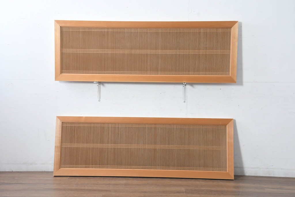 和製ヴィンテージ　昭和後期　上手物　細やかな筬目が上品な大振りの筬欄間2枚セット　(R-083740)