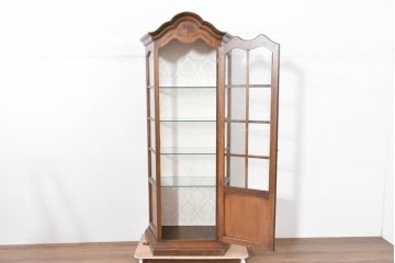 中古　イタリア　繊細な象嵌装飾が魅力の縦型ガラスキャビネット(ガラスケース、ショーケース、ディスプレイケース、キュリオケース、飾り棚、陳列棚、収納棚、店舗什器)(R-083746)
