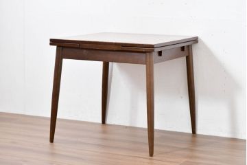 中古　デコラ天板　かわいいデザイン!昭和レトロな雰囲気を醸し出す小振りなエクステンションテーブル(伸長式ダイニングテーブル、拡張テーブル、食卓、2人掛け、4人掛け、6人掛け、2人用、4人用、6人用)(R-083750)