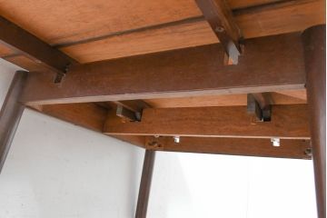中古　デコラ天板　かわいいデザイン!昭和レトロな雰囲気を醸し出す小振りなエクステンションテーブル(伸長式ダイニングテーブル、拡張テーブル、食卓、2人掛け、4人掛け、6人掛け、2人用、4人用、6人用)(R-083750)