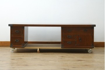 中古　美品　民芸家具　様々な使い方ができる!左右入れ替え可能な組み立て式両袖机　(R-083753)