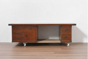 中古　美品　民芸家具　様々な使い方ができる!左右入れ替え可能な組み立て式両袖机(文机、座卓、座机、ローテーブル、作業台、ワークデスク、在宅ワーク、在宅用)(R-083753)